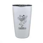 miir white 12oz travel tumbler with umbria engraved logo on white background