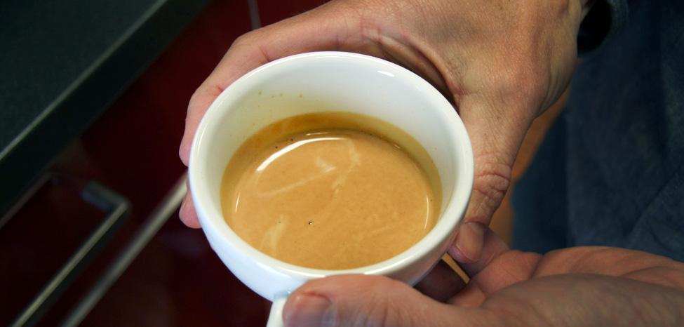 closeup of espresso shot in cup