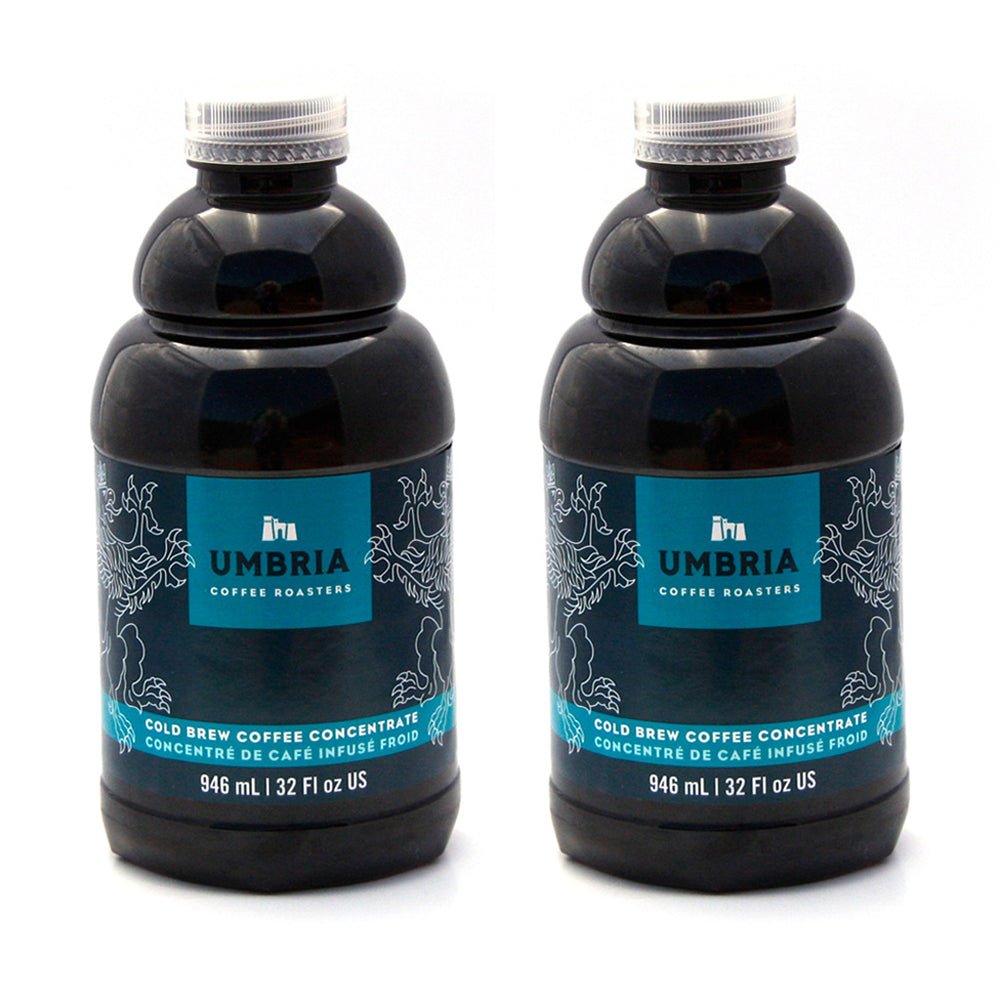 two bottles of coffee concentrate with blue and turquoise label